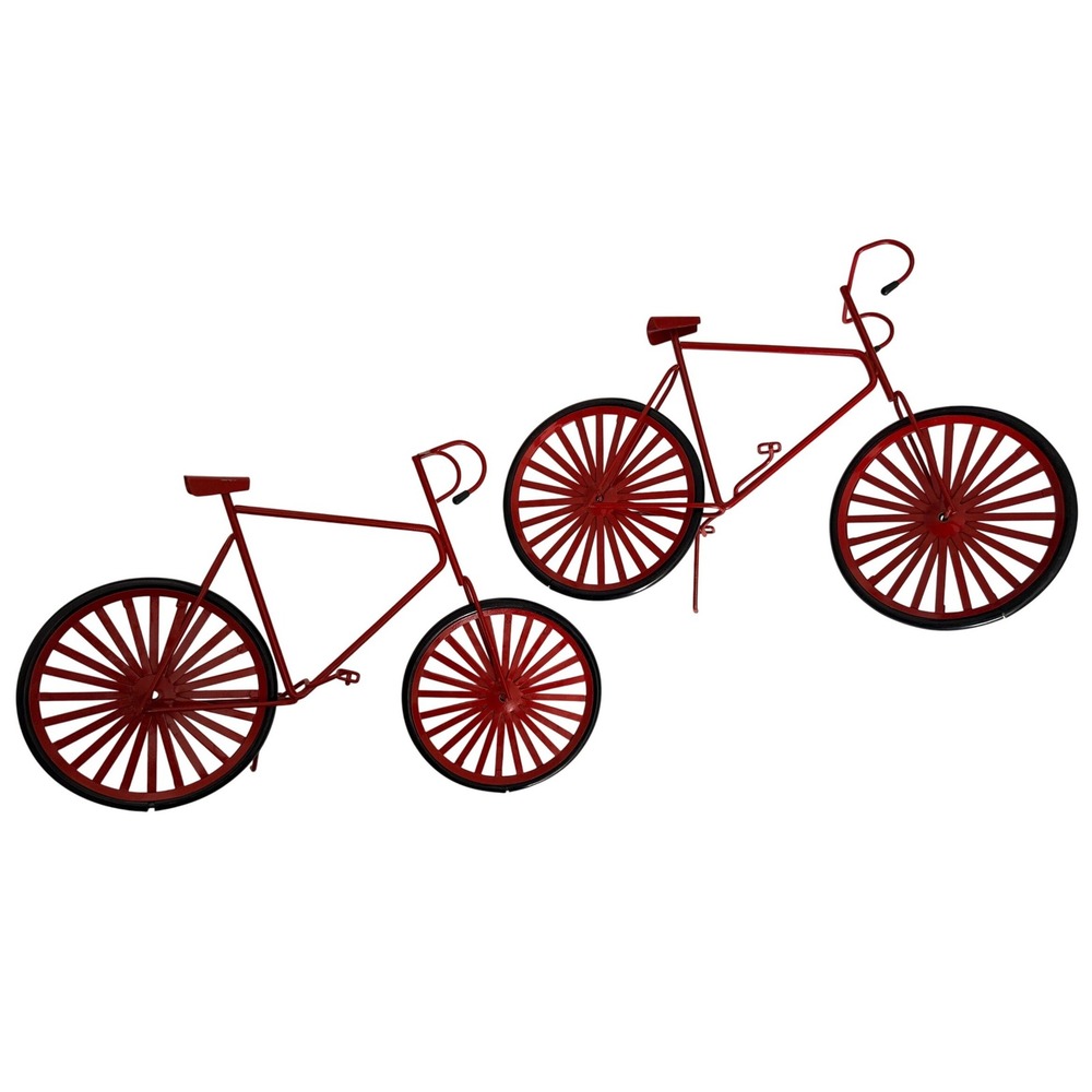 Set of 2 Red Metal Bicycle Plant Stands Planters‎ Decorative Home Garden Decor